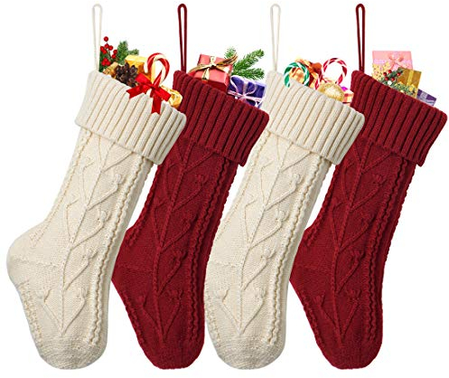 Dremisland Gestrickt Weihnachtsstrümpfe 4er Set, 38cm Große Klassische Personalisiert Weihnachtssocken Rot Weiß Nikolausstrumpf Kamin Christmas Stockings für Feiertags Familien Party Dekor