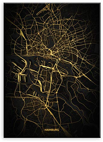 Murrano Poster - Städte - zur Selbstmontage mithilfe eines Magnets montiert - aus Metall - City Lights - Hamburg - 45 x 32 cm