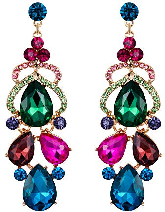 EVER FAITH Femme Cristal Mariage Luxe Floral Goutte d'eau Chandelier Dangle Boucles d'oreilles