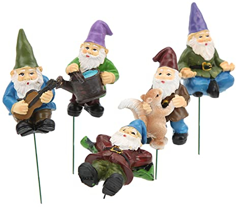 HERCHR 5pcs Garden Gnome, Mini Gnomes Garden Stake for Garden, Yard, Lawn, Flower Pot, Fairy Garden Decorations