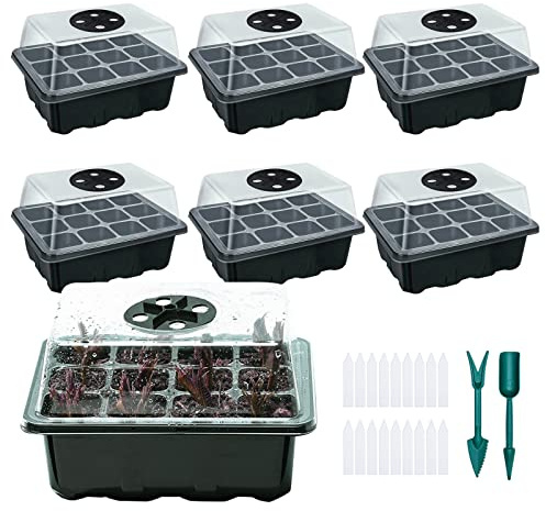 MAINOSHY Seed Trays with Lids, 6 Pack Seedling Starter Tray Succulent Growing Tray Seed Germination Growing Starter Trays with Adjustable Window and Base for Seeds Growing Starting
