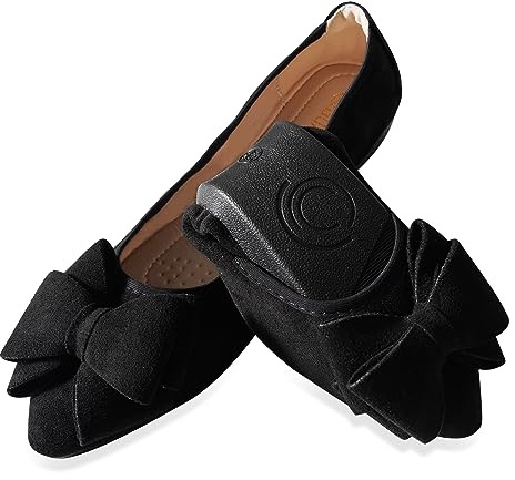 MACHSWON Ballerine da donna comode ballerine pieghevoli da donna casual abito a punta scarpe basse nere da donna, Fiocco nero., 41 EU