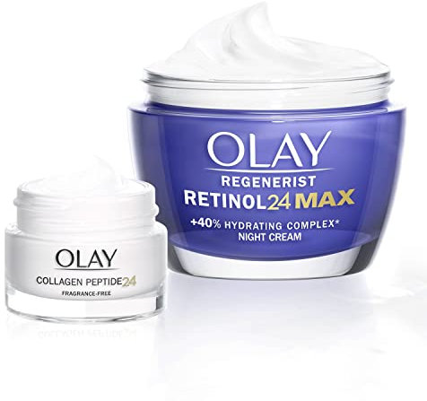 Olay Retinol 24 Max Crema De Noche y Péptido de colágeno 24 Crema Hidratante De Día, 65 g (Paquete de 1)