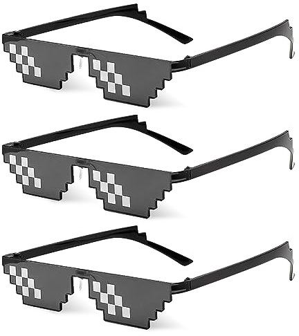 O-Kinee 3 Pack Pixel Mosaik Brille，MLG Brille Pixelbrille Sonnenbrille Pixel Brille Lustig Spielzeug Mosaik Sunglasses Ideal für Partys und Fotoshootings Karneval Fasching Party Cosplay Kostüm