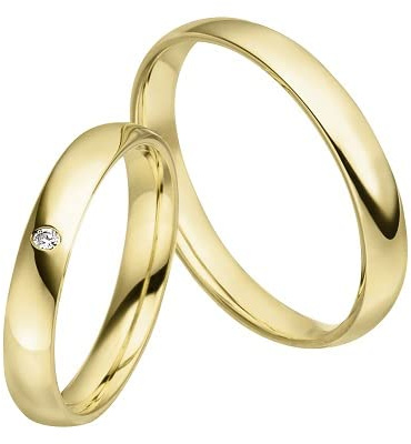 JC Trauringe 925 Silber vergoldet Paar-Preis I Eheringe mit kostenfreier Gravur I Partnerringe 3,0 mm breit inkl. Etui I Herren-Ring ohne & Damen-Ring mit Zirkonia-Stein I Größe 45 bis 76 I MT04-GP