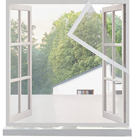 Risareyi Fiberglas Fliegengitter Fenster 60x120cm, Klettverschlusskanten, Weiß Verstärktes Mesh Insektenschutz Moskitonetz Fenster Hält Insekten/Fliegen/Mücken Fern, mit Klebeband