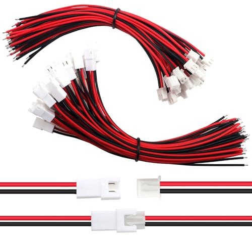 Lyeteung 30 Paia JST 2.54 XH 2 Pin Connettore Spina, JST 2 Pin Micro Elettrico Spina Connettore Maschio e Femmina con 150mm 22AWG Cavo (Rosso Nero)