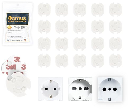 DOMUS 20 Steckdosen Kindersicherung mit Drehmechanik + 3M Klebefolie - Steckdosenschutz für Babys und Kinder Steckdosensicherung (weiß)