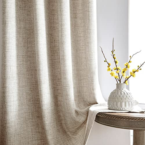 Melodieux Beige Linenlook Curtains W46 x L72 Inch, Thermal Insulated Eyelet Blackout Curtains for Living Room Black (Beige, 2 Panels)
