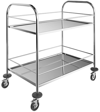 BLV Edelstahl Servierwagen Mit 4-Rad-Bremsen Rollen, servierwagen Edelstahl klein mit Schalldämmung Für den Transport von Wein und Getränken in Hotels und Restaurants