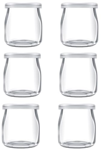 MEETOZ 6Pcs 200ml Pudding Glass Bottle,Yogurt Glass Jars with Plastic Lid,Mini Cup Small Glass Bottles for Yogurt Making, Pudding, Milk, Jelly