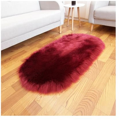 SHTGOI Plüsch Teppich Oval Kunstfell Sofa Teppich Synthetisches Schaffell Wohnzimmer Wollteppich Hochflor Bettvorleger Matte Fellimitat Longhair Flauschig Weich Sofa Teppich