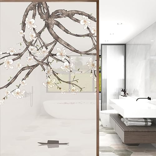 WANMUER Sichtschutzfolie 3D Fensterfolie Glasdekorfolie PVC für Badezimmer Kinderzimmer Küche,Schlafzimmer Wohnzimmer Esszimmer Büro Hotels Klassenzimmer 44.5x300 cm Blumenbaum