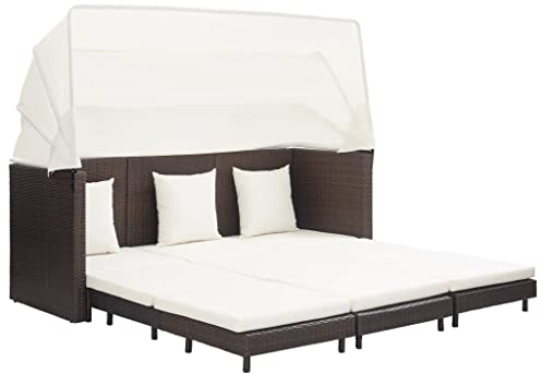 YUHI-HQYD Ausziehbares 3-Sitzer-Schlafsofa,Lounge-Sofa,Schlafsofas,Heimdekoration,Sofa-Sets,Entspannungssofa,Zentrales Sofa,für Büros,Salons,Lounges,Empfangsräume,gsräume, mit Dach Poly Rattan Braun