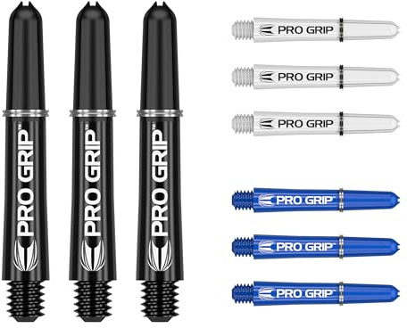 Target Darts Pro Grip Shafts - 9er Set | 3 Farben, Multicolour | 3 Größenoptionen (Kurz, Mittelstufe, Mittel) | Dartstiele, professionelles Dart-Zubehör, 2BA Shaft Multipack mit Ringen