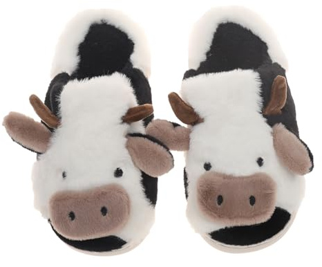 MIXSEN Kuh Hausschuhe Damen Herren Cow Slippers Plüsch Pantoffeln Tiere Cartoon Hauspantoffeln Winter Weiche Warme Rutschfeste Indoor(Weiß,40-41EU)