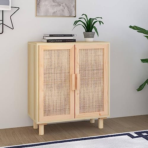 SDWEHO7 Beistellschrank Modern Stil Sideboard mit 2 Türen, Schmaler Sofatisch Flurtisch Aufbewarhungsschrank Organisationseinheit für Wohnzimmer, Braun 60x30x70 cm Holz und Rattan