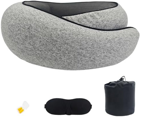 Générique Oreiller de Voyage en Mousse À Mémoire de Forme, Repose Tete Avion, Coussin de Voyage, Oreiller d'avion Réglable, Coussin de Nuque Ergonomique, Oreiller de Voyage pour L'avion avec Masque