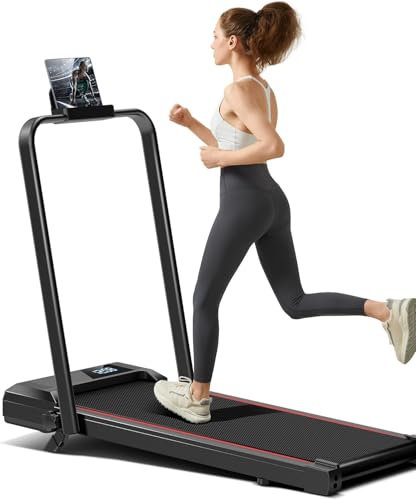 Folding Treadmill with 8% Incline, 3 In 1 Under Desk Walking Pad for Home and Office, 3 Adjustable Incline,1-12 KM/H, Portable Treadmill with LED Display, Remote Control,Installation Free (Red)