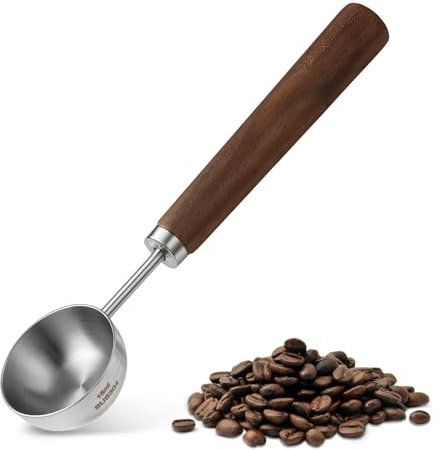 1 Tablespoon Coffee Scoop,15ml Vintage Coffee Measuring Spoon Retro Stainless Steel Coffees Spoon with Long Wooden Handle Kitchen Utensil for Ground Coffees, Loose Tea, Milk Brewin and Powder