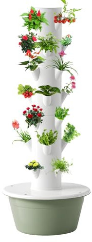 20/28 Holes Hydroponic Growing System Kit, Hydroponic Garden Tower with Pump System, 5/7 Layers Indoor Vertical Hydroponic Garden Tower for Herbs, Fruits and Vegetables (0.3㎡ Footprint) White