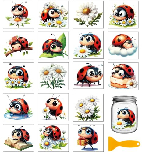 GLOBLELAND 18 Sheets 3.9x3.6inch Ladybug Daisy Rub on Transfer Colorful Insect Vase Home Decals Plant Flowers Cup Transfer Stickers for Furniture Vase Glass Art Crafts Decorations