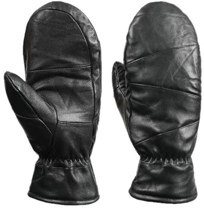 Men's Sheepskin Leather Winter Mittens Fleece Lined Cold Weather Gloves Windproof Thermal Outdoor Snow Gloves L