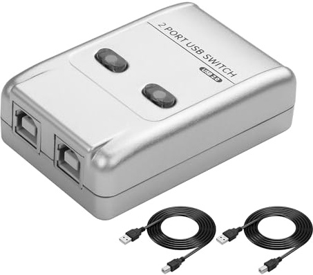 CERRXIAN USB2.0 Manual Printer Sharer Switcher,2 in 1 Out Printer Sharing Device Adapter,2-Port USB B Print Switch Hub Converter,With 2 USB Printer Cables (5ft/1.5M),for Printer Scanner