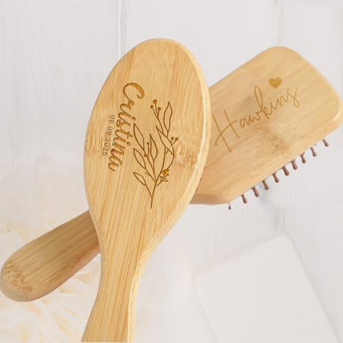 Cepillo De Pelo De Bambú Personalizado Con Cojín De Aire, Peine Desenredante Y Masajeador De Cuero Cabelludo De Primera Calidad, Regalo For Hombres Y Mujeres, Peine De Madera For Bodas.