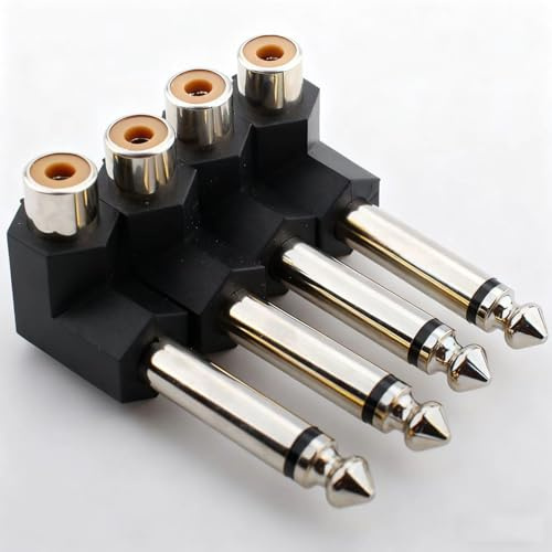 VISSQH 4 Pcs 90 Degree RCA Female to TS 6,35 mm Male Audio Adapter 6.35mm Mono to RCA Female Audio Connector for Speaker Amplifier Guitar Sound