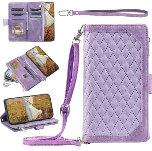 xinyunew Funda con Cuerda para Motorola Moto E20/E40/E30 Carcasa con Correa Colgante Ajustable Collar,con Ranura para Tarjeta Cierre Magnético Flip Folio Protección Carcasa [Soporte Plegable] púrpura
