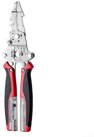 Pinza spellafili professionale 11 in 1 con misurazione e impugnatura ergonomica antiscivolo per tagliare e spelare fili (nero-rosso)