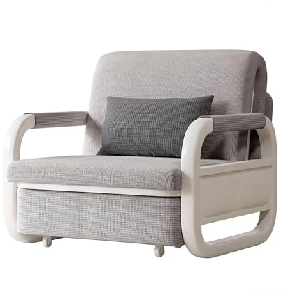 Hopfällbar Bäddsoffa Fåtölj med Mjukt Plyschtyg och Förstärkt Metallram Multifunktionell Sovfåtölj Platsbesparande Design för Lägenhet Gästrum(Light Gray)