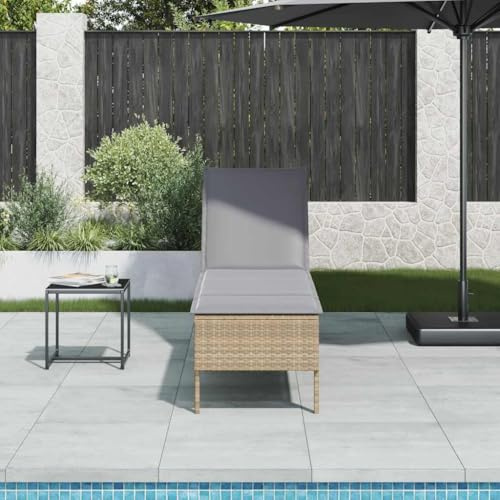 Mandloder Poly Rattan Sonnenliege Beige, verstellbare Gartenliege mit Auflage, UV-beständige Outdoor Relaxliege für Terrasse Balkon Pool, Bequeme Chaiselongue, 55x200x44 cm
