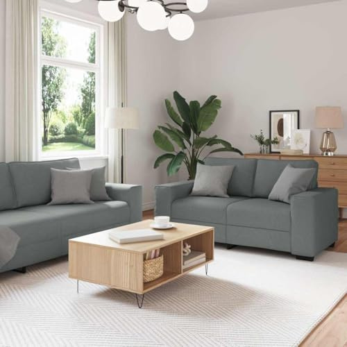QUAHEAS 2-TLG. Sofagarnitur Dunkelgrau aus Stoff mit Kissen, robustem Holzgestell, Breiten Armlehnen, für Wohnzimmer, Büro und Gästezimmer
