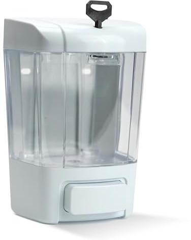 Dispenser Sapone Liquido Bagno in ABS Bianco con Pulsante Morbido e Flacone Trasparente