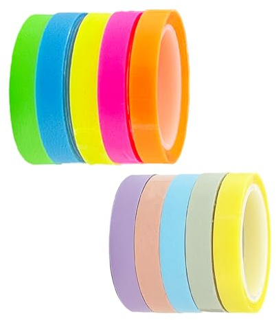 10 rotoli di note adesive, colori fluorescenti, per annotare libri, appunti, evidenziatori, per insegnanti, studenti, classe ufficio (0,6 cm x 5 m)