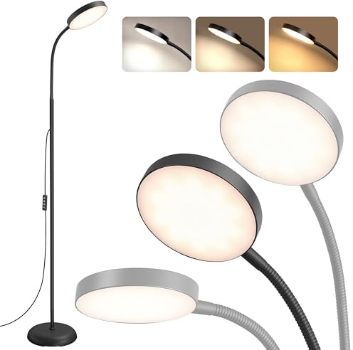 VASAGLE LED Floor Lamp for Living Room, 170 cm 12W Reading Lamp Floor Standing, 360° Rotating Head, 3 Color Temperature & 10 Brightness Levels, Matte Black LFL017BD03