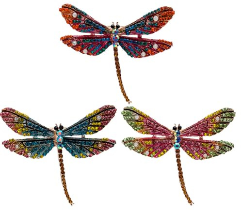 Spilla a Libellula con Pietre Colorate 3 Pezzi in Lega | Design Brillante e Forma Decorativa, per Tessuti, Adatta a Donna e Ragazza, Set per Compleanno e San Valentino