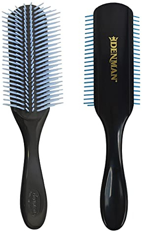 Denman Curly Hair Brush D4 (Black/Blue) 9 Row Styling Brush for Styling, Smoothing Longer Hair and Defining Curls - For Women and Men