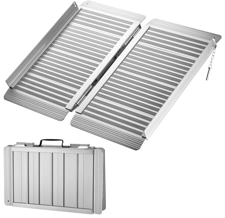 Wiltec Rullstolsramp, vikbar 122 cm, 270 kg, mobil uppkörningsskena som rulliramp, bagageramp i aluminium, platt ramp vikbar