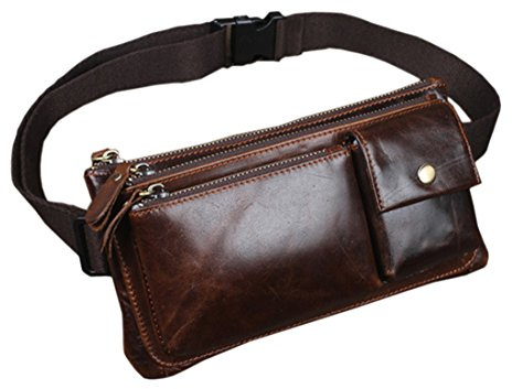 Leder Hüfttasche Gürteltasche für Männer Frauen Hüftgürtel Taille Geldbörse Outdoor Reisen Wandern Camping Handy Clutch Bag Handtasche, Kaffee