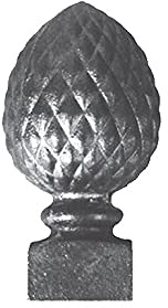Pommeau Pomme de pin 120mm embase 42x42mm carrée en fonte pour escaliers