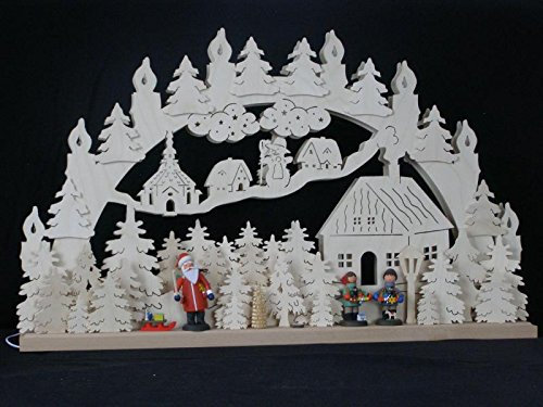 Rudolphs Schatzkiste Schwibbogen mit Weihnachtsmann Striezelkinder und Beleuchtung BxHxT 70x40x7cm NEU Lichterbogen Fensterbogen Spitzbogen Erzgebirge Seiffen Weihnachten Licht Holz Dekoration