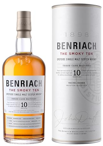 BENRIACH The Smoky Ten - Single Malt Whisky - Inklusive Geschenkverpackung - Ein Mix aus reifen Früchten, Rauch, Eiche - 0.7L/46% Vol.