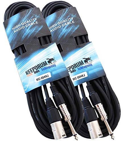 keepdrum 2x MC-004XJ 10m Audiokabel XLR-Male - Klinke 6,3mm + Klett-Kabelbinder (60cm)