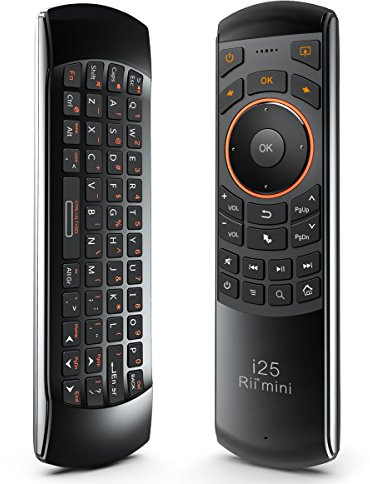 Rii K25 Multifunction Portable 2.4GHz Mini Wireless Fly Mouse Keyboard and Infrared Remote Control with Rechargeable Li-ion Battery (Black)