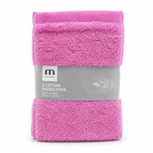 MERIDIANA Super Soft 100% Cotton Family Washcloths, Pink, 3 Pack | Machine Washable, 30cm x 30cm