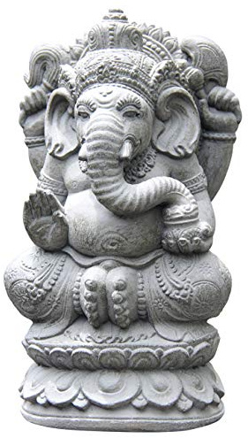 Ciffre Ca. 35cm Ganesha Stein Buddha Antik Look Hindu Massiv Steinfigur Skulptur Feng Shui Garten Deko Wetterfest Lawa Stein Vitakra Mudra aus West Jawa STB15