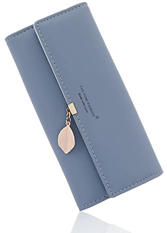 CALIYO Geldbeutel Damen aus glattem und weichem Synthetisches Leder Geldbörse Damen groß und im Langformat Portemonnaie sehr schöne Farben mit vielen Fächern und Handyfach (Dunkelblau).